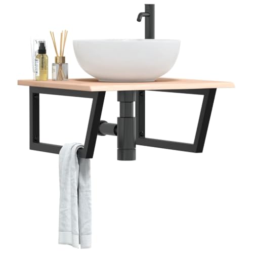 XINCXIN Waschtisch, badezimmerunterschrank Badezimmer möbel waschtischunterschrank unterschrank waschbecken Platte mit Halterung Stahl und Massivholz Eiche von XINCXIN