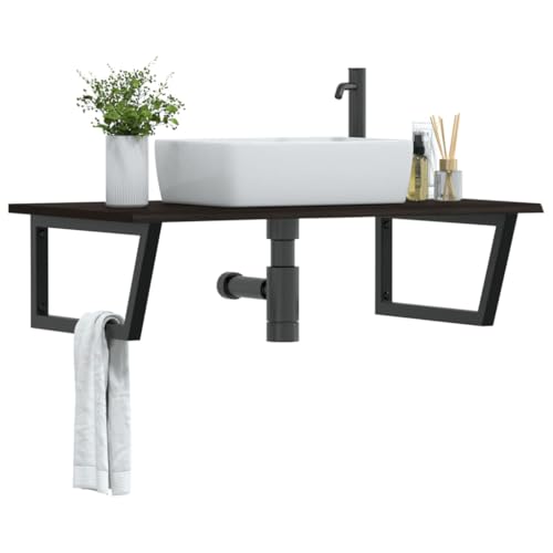 XINCXIN Waschtisch, badezimmerunterschrank badmöbel unterschrank waschbecken waschtischunterschrank Platte mit Halterung Stahl und Massivholz Eiche von XINCXIN