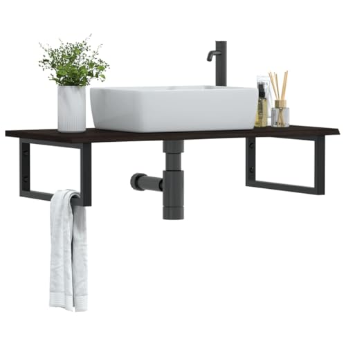 XINCXIN Waschtisch, badmöbel Badezimmer möbel unterschrank waschbecken waschtischunterschrank Platte mit Halterung Stahl und Massivholz Eiche von XINCXIN