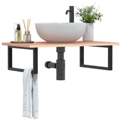 XINCXIN Waschtisch, badmöbel unterschrank waschbecken waschtischunterschrank badezimmerunterschrank Platte mit Halterung Stahl und Massivholz Eiche von XINCXIN
