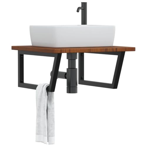 XINCXIN Waschtisch, badmöbel waschtischunterschrank unterschrank waschbecken Badezimmer möbel Platte mit Halterung Stahl und Massivholz Eiche von XINCXIN