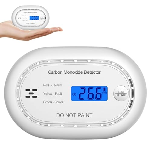 Kohlenmonoxid Melder mit 10 Jahre Batterie, LCD-Digitalanzeige, CO Melder Eigenständiger CO-Melder für Zuhause EN50291 (Weiß, 1Stück) von XINDUM