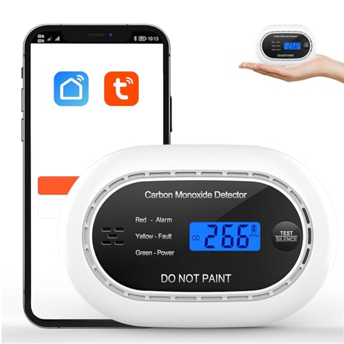 XINDUM 10 Jahre Kohlenmonoxidmelder, Smart Kohlenmonoxidmelder mit APP, 2,4 GHz WLAN, CE-zertifiziert EN50291 Standard CO-Melder, LCD-Display, 85 dB akustischer Alarm, versiegelte Lithium-Batterie von XINDUM
