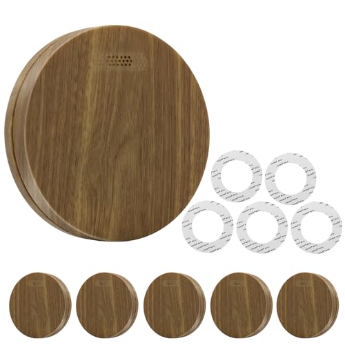 XINDUM Rauchmelder 5er Set 10 Jahre Batterie, Holzfarbener Rauchmelder mit Stummschaltfunktion, 85dB Akustischer Alarm, ohne störendes LED-Blinken, Flache Feuermelder, EN14604, Standalone von XINDUM