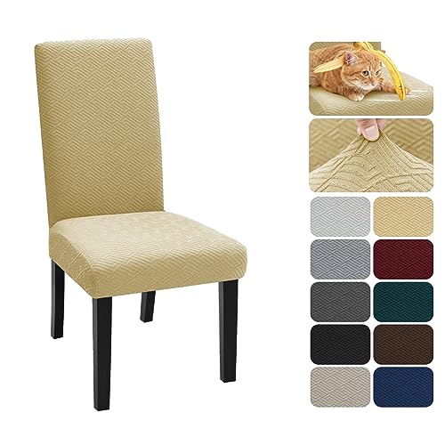 XINEAGE Stuhlhussen 2er Set, Stretch Stuhlhussen für Esszimmerstühle, Universale Stuhlhussen Waschbar Abnehmba für Hotel, Zeremonie, Bankett, Restaurant, Zuhause (Beige) von XINEAGE