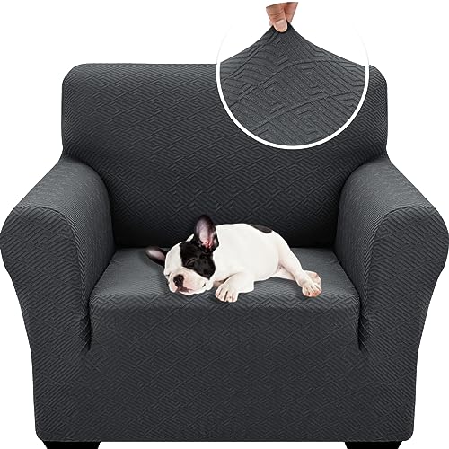 XINEAGE Sofabezug 1 Sitzer, High Stretch Sofaüberwurf für Wohnzimmer, Moderne Sofaüberzug, Jacquard Sofa überzug für Hunde, Haustiere, Rutschfester Sofa Cover (1 Sitzer, Dunkel Grau) von XINEAGE