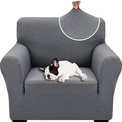 XINEAGE Sofabezug 1 Sitzer, High Stretch Sofaüberwurf für Wohnzimmer, Moderne Sofaüberzug, Jacquard Sofa überzug für Hunde, Haustiere, Rutschfester Sofa Cover Couch (1 Sitzer, Hellgrau) von XINEAGE