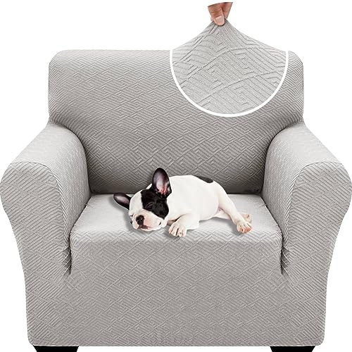 XINEAGE Sofabezug 1 Sitzer, High Stretch Sofaüberwurf für Wohnzimmer, Moderne Sofaüberzug, Jacquard Sofa überzug für Hunde, Haustiere, Rutschfester Sofa Cover (1 Sitzer, Silber Grau) von XINEAGE