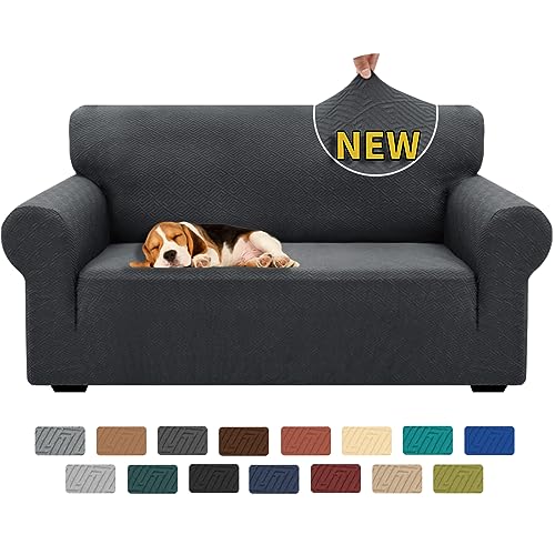 XINEAGE 2024 Neueste Jacquard Sofabezug 1-Sitzer Stretch Sofahusse Elastischer Sofabezug Spandex Sofa Überzug Anti-Rutsch Sofa Protection Cover Waschbar Schonbezug Couch (2 Sitzer, Dunkel Grau) von XINEAGE