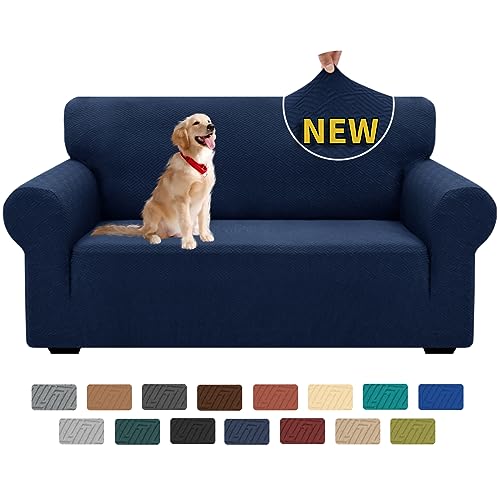 XINEAGE 2024 Neueste Jacquard Sofabezug 1-Sitzer Stretch Sofahusse Elastischer Sofabezug Spandex Sofa Überzug Anti-Rutsch Sofa Protection Cover Waschbar Schonbezug Couch (2 Sitzer, Dunkelblau) von XINEAGE