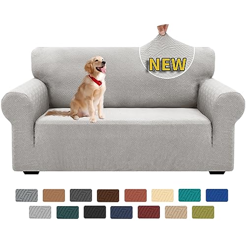 XINEAGE Sofabezug 2 Sitzer, High Stretch Sofaüberwurf für Wohnzimmer, Moderne Sofaüberzug, Jacquard Sofa überzug für Hunde, Haustiere, Rutschfester Sofa Cover (2 Sitzer, Silber Grau) von XINEAGE