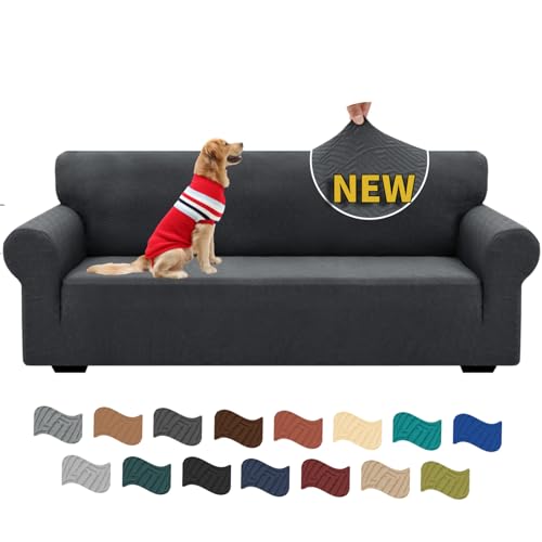 XINEAGE Sofabezug 3 Sitzer, High Stretch Sofaüberwurf für Wohnzimmer, Moderne Sofaüberzug, Jacquard Sofa überzug für Hunde, Haustiere, Rutschfester Sofa Cover (3 Sitzer, Dunkel Grau) von XINEAGE