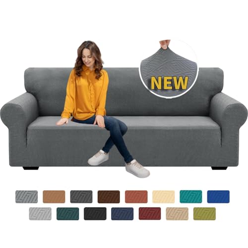 XINEAGE Sofabezug 3 Sitzer, High Stretch Sofaüberwurf für Wohnzimmer, Moderne Sofaüberzug, Jacquard Sofa überzug für Hunde, Haustiere, Rutschfester Sofa Cover (3 Sitzer, Hellgrau) von XINEAGE
