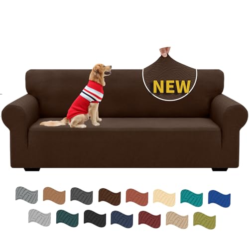 XINEAGE Sofabezug 3 Sitzer, High Stretch Sofaüberwurf für Wohnzimmer, Moderne Sofaüberzug, Jacquard Sofa überzug für Hunde, Haustiere, Rutschfester Sofa Cover (3 Sitzer, Kaffee) von XINEAGE