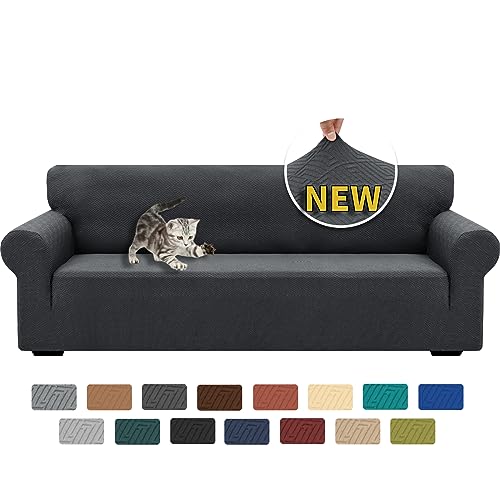 XINEAGE 2024 Neueste Jacquard Sofabezug 1-Sitzer Stretch Sofahusse Elastischer Sofabezug Spandex Sofa Überzug Anti-Rutsch Sofa Protection Cover Waschbar Schonbezug Couch (4 Sitzer, Dunkel Grau) von XINEAGE