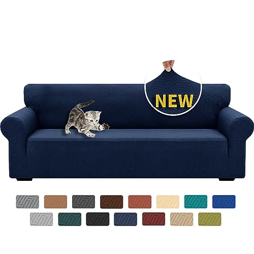 XINEAGE Sofabezug 4 Sitzer, High Stretch Sofaüberwurf für Wohnzimmer, Moderne Sofaüberzug, Jacquard Sofa überzug für Hunde, Haustiere, Rutschfester Sofa Cover (4 Sitzer, Dunkelblau) von XINEAGE