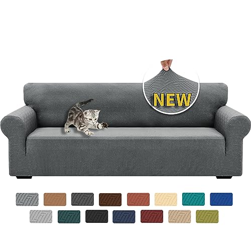 XINEAGE Sofabezug 4 Sitzer, High Stretch Sofaüberwurf für Wohnzimmer, Moderne Sofaüberzug, Jacquard Sofa überzug für Hunde, Haustiere, Rutschfester Sofa Cover (4 Sitzer, Hellgrau) von XINEAGE