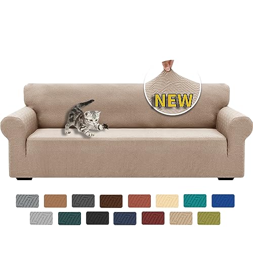 XINEAGE Sofabezug 4 Sitzer, High Stretch Sofaüberwurf für Wohnzimmer, Moderne Sofaüberzug, Jacquard Sofa überzug für Hunde, Haustiere, Rutschfester Sofa Cover (4 Sitzer, Khaki) von XINEAGE