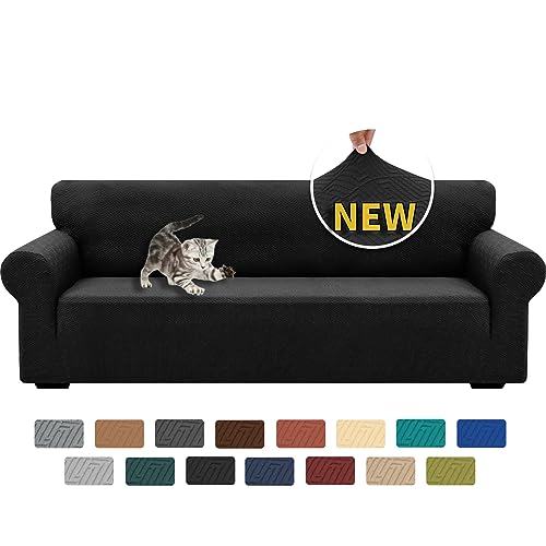 XINEAGE Sofabezug 4 Sitzer, High Stretch Sofaüberwurf für Wohnzimmer, Moderne Sofaüberzug, Jacquard Sofa überzug für Hunde, Haustiere, Rutschfester Sofa Cover (4 Sitzer, Schwarz) von XINEAGE