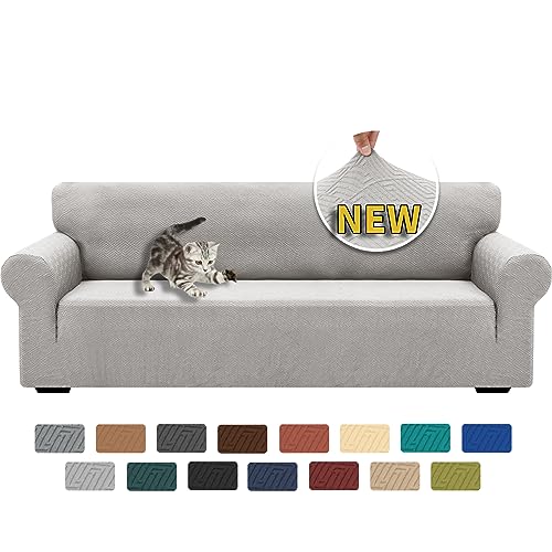 XINEAGE Sofabezug 4 Sitzer, High Stretch Sofaüberwurf für Wohnzimmer, Moderne Sofaüberzug, Jacquard Sofa überzug für Hunde, Haustiere, Rutschfester Sofa Cover (4 Sitzer, Silber Grau) von XINEAGE