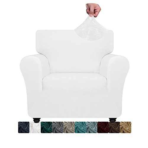 XINEAGE Samt Sofaüberzug 1 Sitzer,Stretch Sofa überzug für Wohnzimmer, Dicke Weiche Sofaüberwurf, Rutschfester Sofa Cover für Hunde, Haustiere (1 Sitzer, Weiß) von XINEAGE