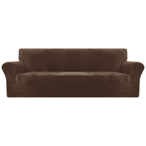 XINEAGE Samt Sofaüberzug 4 Sitzer, Stretch Sofa überzug für Wohnzimmer, Dicke Weiche Sofaüberwurf, Rutschfester Sofa Cover für Hunde, Haustiere (4 Sitzer, Dunkel Kaffee) von XINEAGE