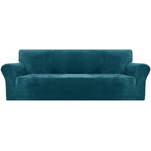 XINEAGE Samt Sofaüberzug 4 Sitzer, Stretch Sofa überzug für Wohnzimmer, Dicke Weiche Sofaüberwurf, Rutschfester Sofa Cover für Hunde, Haustiere (4 Sitzer, Dunkelgrün) von XINEAGE