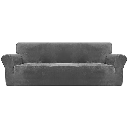 XINEAGE Samt Sofaüberzug 4 Sitzer, Stretch Sofa überzug für Wohnzimmer, Dicke Weiche Sofaüberwurf, Rutschfester Sofa Cover für Hunde, Haustiere (4 Sitzer, Grau) von XINEAGE