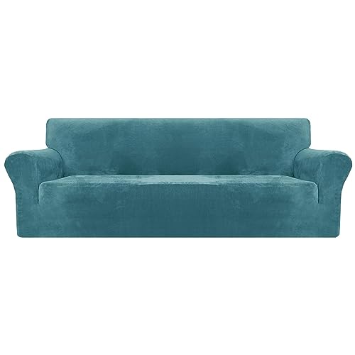 XINEAGE Samt Sofaüberzug 4 Sitzer, Stretch Sofa überzug für Wohnzimmer, Dicke Weiche Sofaüberwurf, Rutschfester Sofa Cover für Hunde, Haustiere (4 Sitzer, Tealblau) von XINEAGE