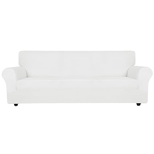 XINEAGE Samt Sofaüberzug 4 Sitzer, Stretch Sofa überzug für Wohnzimmer, Dicke Weiche Sofaüberwurf, Rutschfester Sofa Cover für Hunde, Haustiere (4 Sitzer, Weiß) von XINEAGE