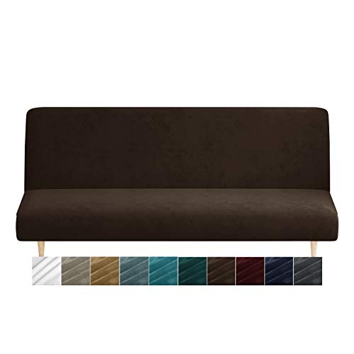 XINEAGE Futon-Bezug aus Samt, hochdehnbar, ohne Armlehnen, Spandex-Stoff, Sofa, Bett, Schonbezug, rutschfest, Möbelschutz mit elastischer Unterseite, maschinenwaschbar (Futon, dunkler Kaffee) von XINEAGE