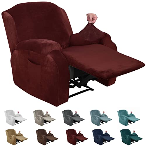 XINEAGE Samt-Schonbezug für Liegestuhl, dehnbar, mit Seitentasche, rutschfester Bezug für Liegestuhl, Couch, Möbelschutz mit elastischer Unterseite, Weinrot, 4 Stück XINEAGE Samt-Schonbezug für Liegestuhl, dehnbar, mit Seitentasche, rutschfester Bezug für Liegestuhl, Couch, Möbelschutz mit elastischer Unterseite, Weinrot, 4 Stück von XINEAGE