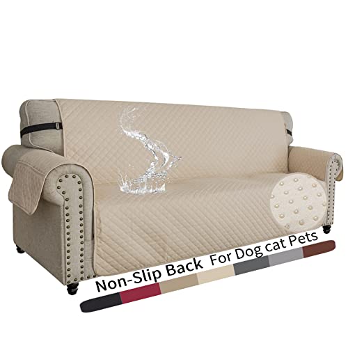 XINEAGE Sofa Überzug, Sofabezug 3 Sitzer Reversible, Wasserdicht Sofabezug, Sofaüberwurf, Sofa Möbel Protector, rutschfeste Sofabezüge für Hunde Haustiere (3 Sitzer, Beige) von XINEAGE