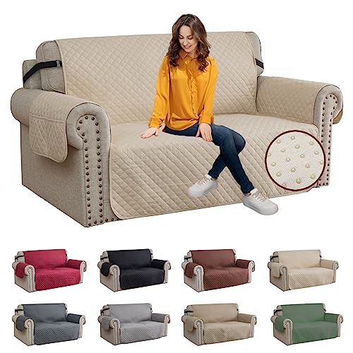 XINEAGE Sofa Überzug, Sofabezug 2 Sitzer Reversible, Wasserdicht Sofabezug, Sofaüberwurf, Sofa Möbel Protector, rutschfeste Sofabezüge für Hunde Haustiere (2 Sitzer, Beige) von XINEAGE