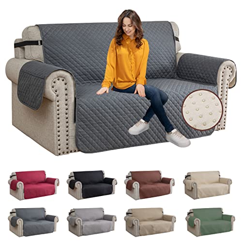 XINEAGE Sofa Überzug, Sofabezug 2 Sitzer Reversible, Wasserdicht Sofabezug, Sofaüberwurf, Sofa Möbel Protector, rutschfeste Sofabezüge für Hunde Haustiere (2 Sitzer, Dunkel Grau) von XINEAGE