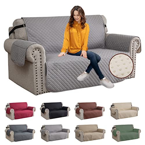 XINEAGE Sofa Überzug, Sofabezug 2 Sitzer Reversible, Wasserdicht Sofabezug, Sofaüberwurf, Sofa Möbel Protector, rutschfeste Sofabezüge für Hunde Haustiere (2 Sitzer, Hellgrau) von XINEAGE