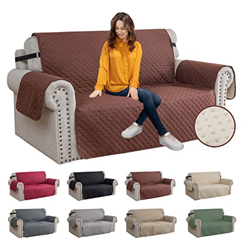 XINEAGE Sofa Überzug, Sofabezug 2 Sitzer Reversible, Wasserdicht Sofabezug, Sofaüberwurf, Sofa Möbel Protector, rutschfeste Sofabezüge für Hunde Haustiere (2 Sitzer, Kaffee) von XINEAGE