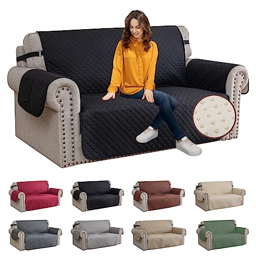 XINEAGE Sofa Überzug, Sofabezug 2 Sitzer Reversible, Wasserdicht Sofabezug, Sofaüberwurf, Sofa Möbel Protector, rutschfeste Sofabezüge für Hunde Haustiere (2 Sitzer, Schwarz) von XINEAGE