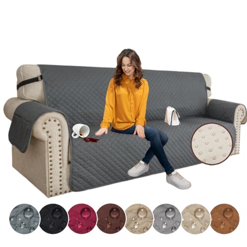 XINEAGE Sofa Überzug, Sofabezug 3 Sitzer Reversible, Wasserdicht Sofabezug, Sofaüberwurf, Sofa Möbel Protector, rutschfeste Sofabezüge für Hunde Haustiere (3 Sitzer, Dunkel Grau) von XINEAGE