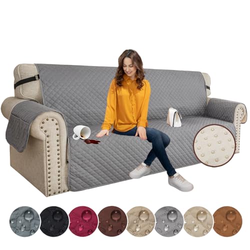 XINEAGE Sofa Überzug, Sofabezug 3 Sitzer Reversible, Wasserdicht Sofabezug, Sofaüberwurf, Sofa Möbel Protector, rutschfeste Sofabezüge für Hunde Haustiere (3 Sitzer, Hellgrau) von XINEAGE