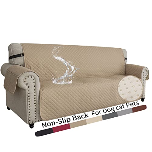 XINEAGE Sofa Überzug, Sofabezug 3 Sitzer Reversible, Wasserdicht Sofabezug, Sofaüberwurf, Sofa Möbel Protector, rutschfeste Sofabezüge für Hunde Haustiere (3 Sitzer, Khaki) von XINEAGE