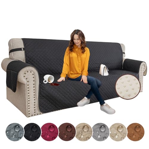 XINEAGE Sofabezüge Schonbezug für Hunde Sofa Überwürfe mit Gummiband Anti-Rutsch-Schaum für Verschütten, Abnutzung und Riss Schützen（3 Sitzer, Schwarz von XINEAGE