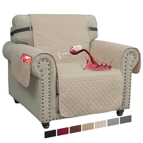 XINEAGE Sofa Überzug Reversible, Wasserdicht Sofabezug, Sofaüberwurf, Sofa Möbel Protector, rutschfeste Sofabezüge für Hunde Haustiere （1 Sitzer, Beige von XINEAGE