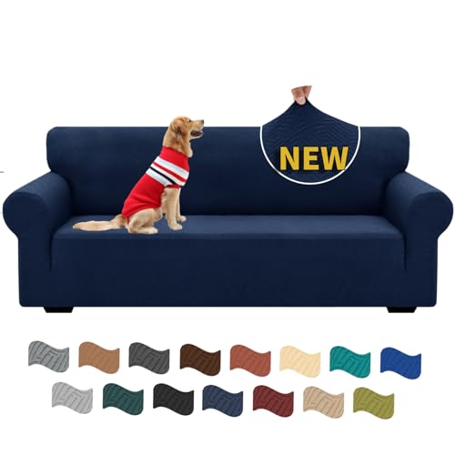 XINEAGE Sofabezug 3 Sitzer, High Stretch Sofaüberwurf für Wohnzimmer, Moderne Sofaüberzug, Jacquard Sofa überzug für Hunde, Haustiere, Rutschfester Sofa Cover (3 Sitzer, Dunkelblau) von XINEAGE