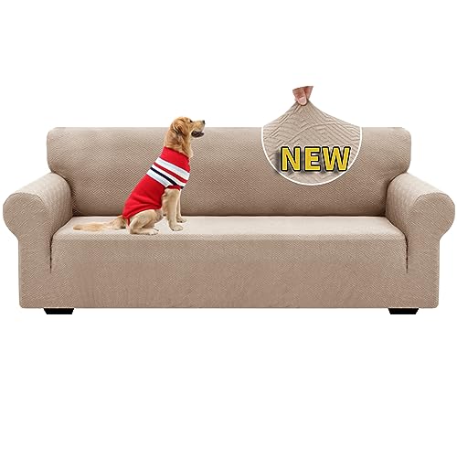 XINEAGE Sofabezug 3 Sitzer, High Stretch Sofaüberwurf für Wohnzimmer, Moderne Sofaüberzug, Jacquard Sofa überzug für Hunde, Haustiere, Rutschfester Sofa Cover (3 Sitzer, Khaki) von XINEAGE