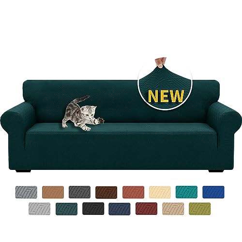 XINEAGE Sofabezug 4 Sitzer, High Stretch Sofaüberwurf für Wohnzimmer, Moderne Sofaüberzug, Jacquard Sofa überzug für Hunde, Haustiere, Rutschfester Sofa Cover (4 Sitzer, Dunkelgrün) von XINEAGE