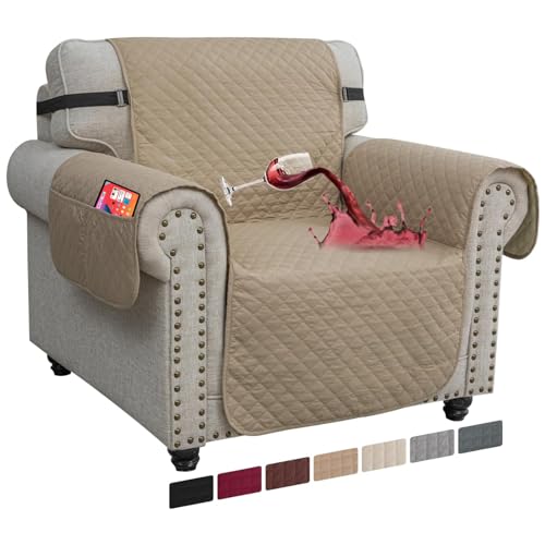 XINEAGE Sofa Überzug Reversible, Wasserdicht Sofabezug, Sofaüberwurf, Sofa Möbel Protector, rutschfeste Sofabezüge für Hunde Haustiere (1 Sitzer, Khaki) von XINEAGE