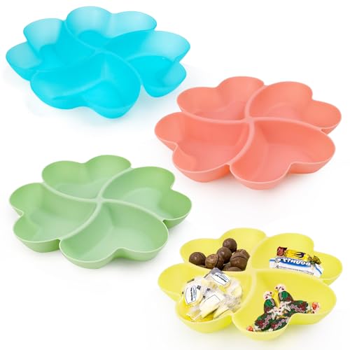 XINFAQAQ 4 Stück Snackteller mit Fächern Wiederverwendbar Snackschale Kunststoff Snack Tablett Snack Teller 4 Farben für Nuss Candy Obst Essen Getrocknetes von XINFAQAQ