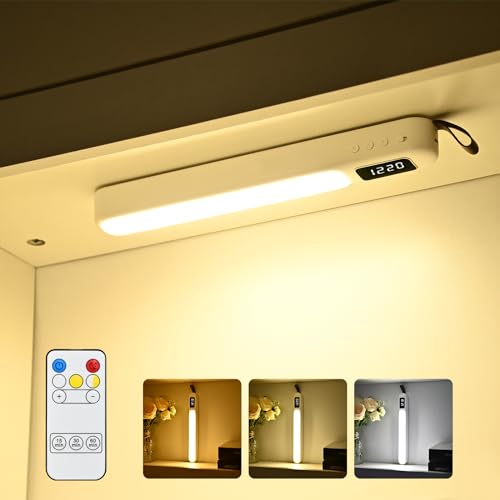 XINFUFEIMING Unterbauleuchte Küche LED, 1200mAh USB Aufladbar LED Lichtleiste Dimmbar Schrankbeleuchtung Mit Fernbedienung und Zeitanzeige für Spiegel, Küchen, Schränke und Wand von XINFUFEIMING