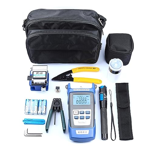 Fasertester, Glasfaser-FTTH-Werkzeugsatz, optischer Leistungsmesser, Faserspalter, Abisolierzange, Glasfaser-Kaltverbindungswerkzeug-Set mit Tasche,Anti-Interferenz(Fiber Optic Tool Kit) von XINFULI